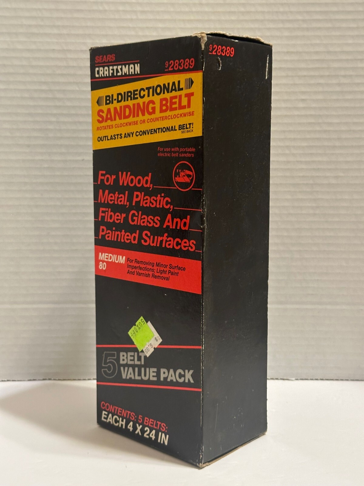 NOS 5 PK Sears Craftsman Bi-Directional Sanding Belt Medium 80 Grit Item 28389