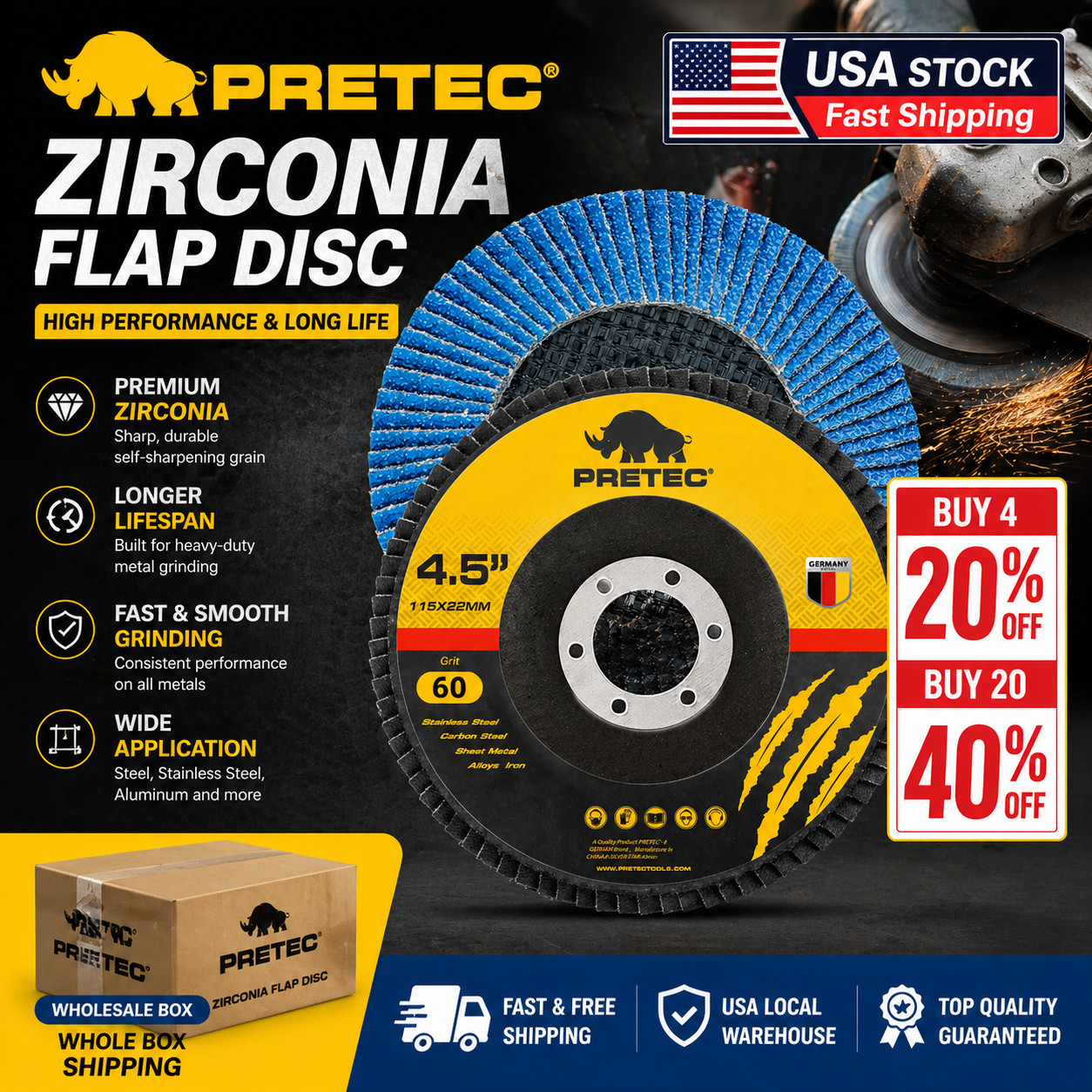 12 Pack 4-1/2″ x 7/8″ 60 Grit Zirconia Flap Discs T27 Grinding Wheels for Metal
