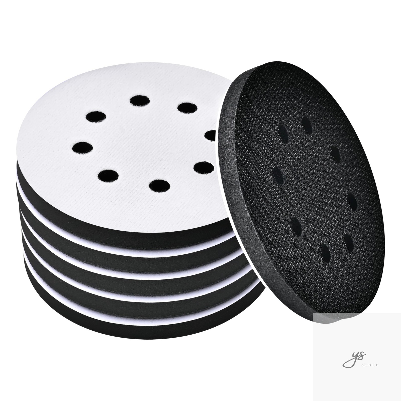 6 Pack 5 Inch 8 Hole Foam Sanding Pads, Soft Density Interface Pad Hook and Loop