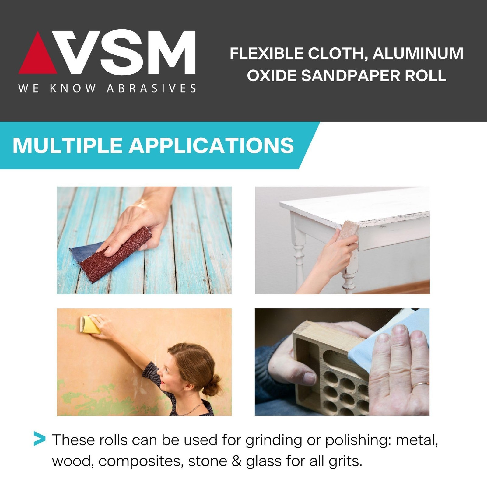 VSM 1-1/2″ x 50yd (150′), 400 Grit (Ultra Fine) Aluminum Oxide Sanding Shop R…