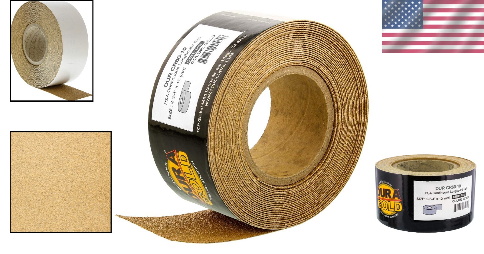 10 Yard Gold 60 Grit Sandpaper – Clog-Resistant PSA Roll, 2-3/4″ Wide