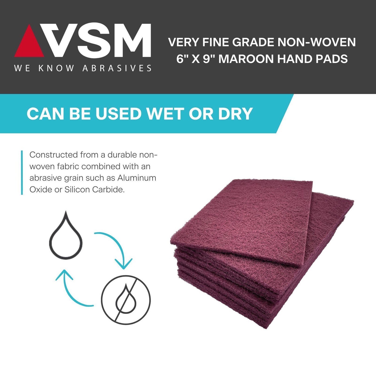 10-Pack: 6″ x 9″, Maroon – Very FIne, Non-Woven Hand Pad, Aluminum Oxide Grai…