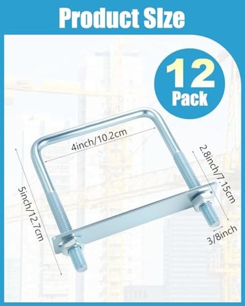 Pcs 3/8″ x 4″ x 5″ Square U Bolt 4 inch Wide Zinc Plated, U Bolt Carbon 12