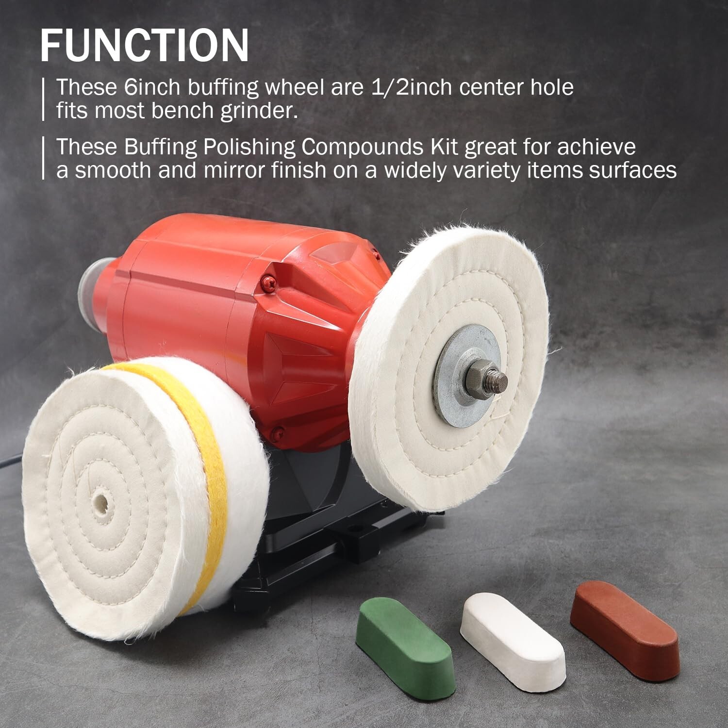 Cotton Buffing Wheels 6-Inch with 7.4oz Polishing Compound for All Surfaces