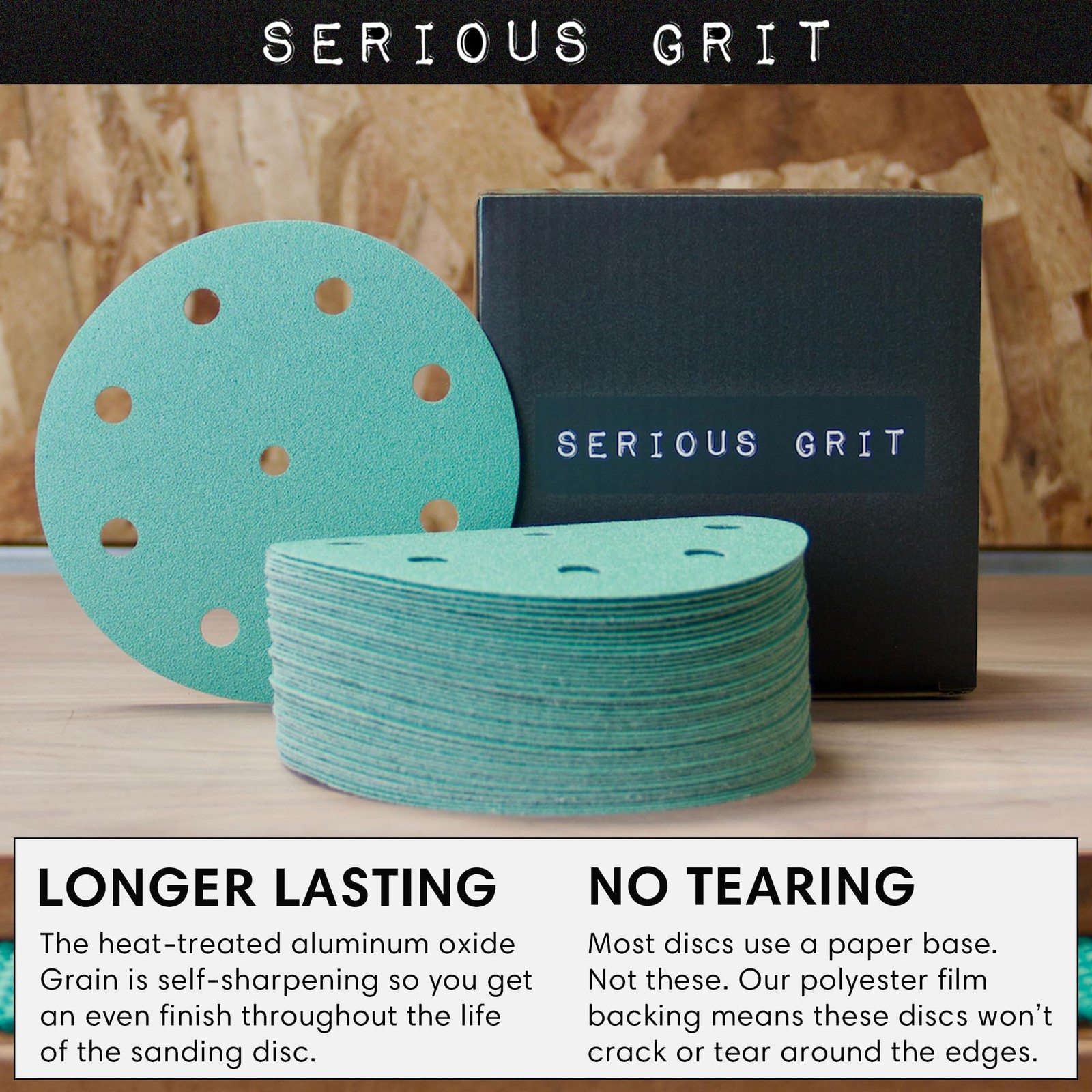 Serious Grit – 5-Inch 9-Hole 150 Sanding Discs – Heavy-Duty 150