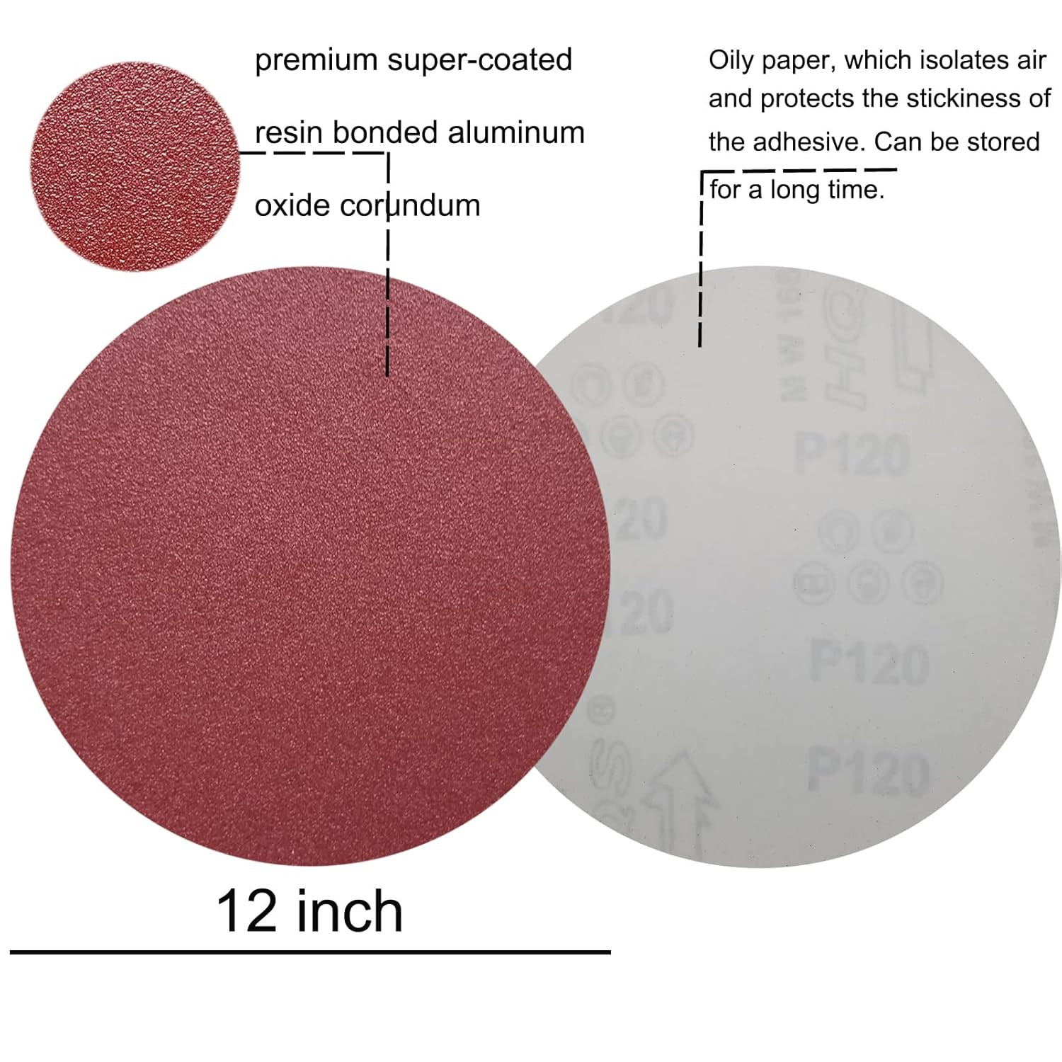 18 Pcs 12 Inch PSA Sanding Disc, Self Adhesive Sandpaper, Grit Aluminum Oxide