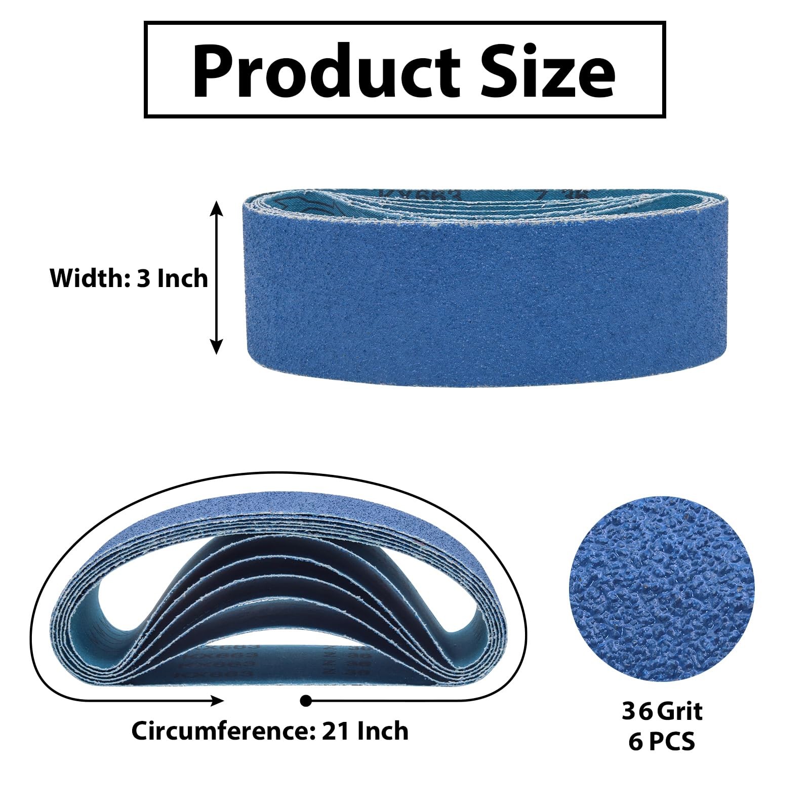 3 x 21 Inch Zirconia Sanding Belts 36 Grit,6 Pack 3×21 inch, 36 Grit