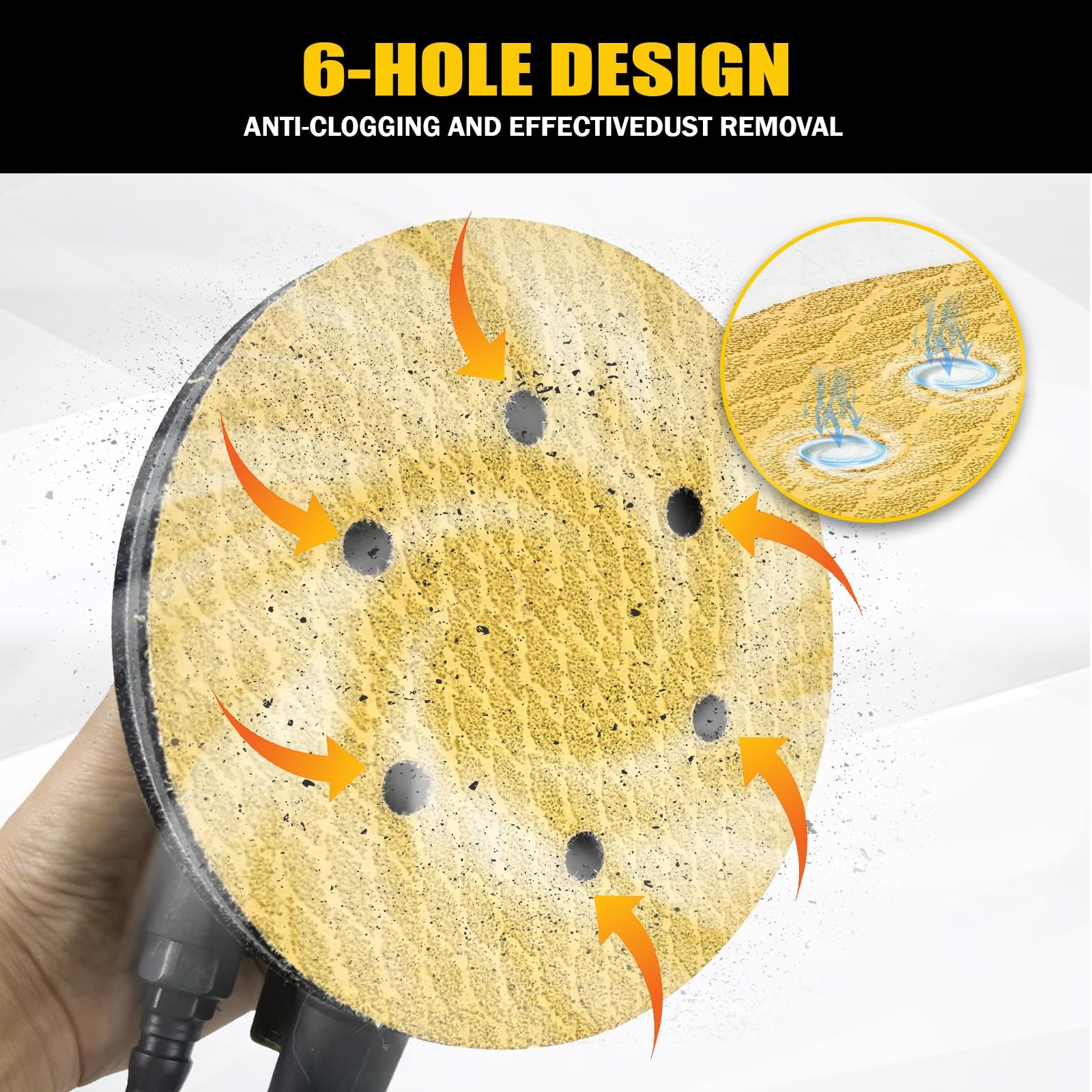 Huzeew 60Pcs 6 Inch 6-Hole Hook&Loop Sanding Discs, 60 Grit Diamond Yellow Sa…
