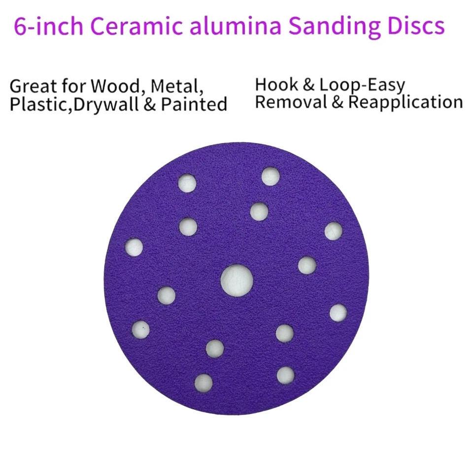 25/50PCS 6″ Premium Ceramic 320 400 600 800 Grit Sanding Disc Hook Loop 15 Holes
