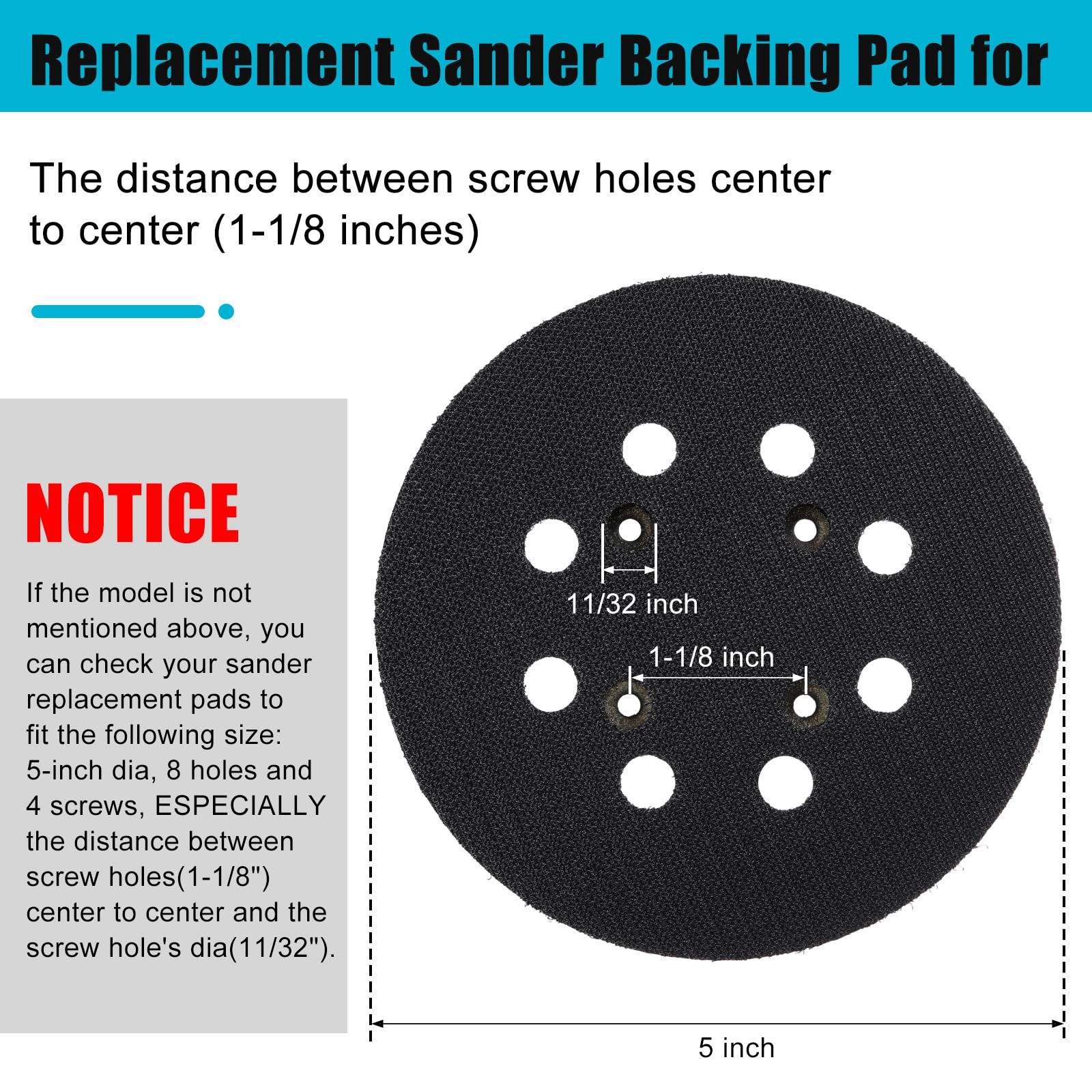 2 Pieces 5 Inch 8 Hole Hook and Loop Orbital Sander Replacement Pad Backing Pad