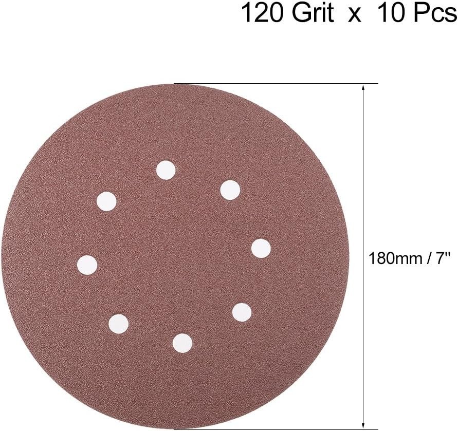 Versatile 10 Pack of 7 Inch 120 Grit Sanding Discs with Dust Extraction Holes