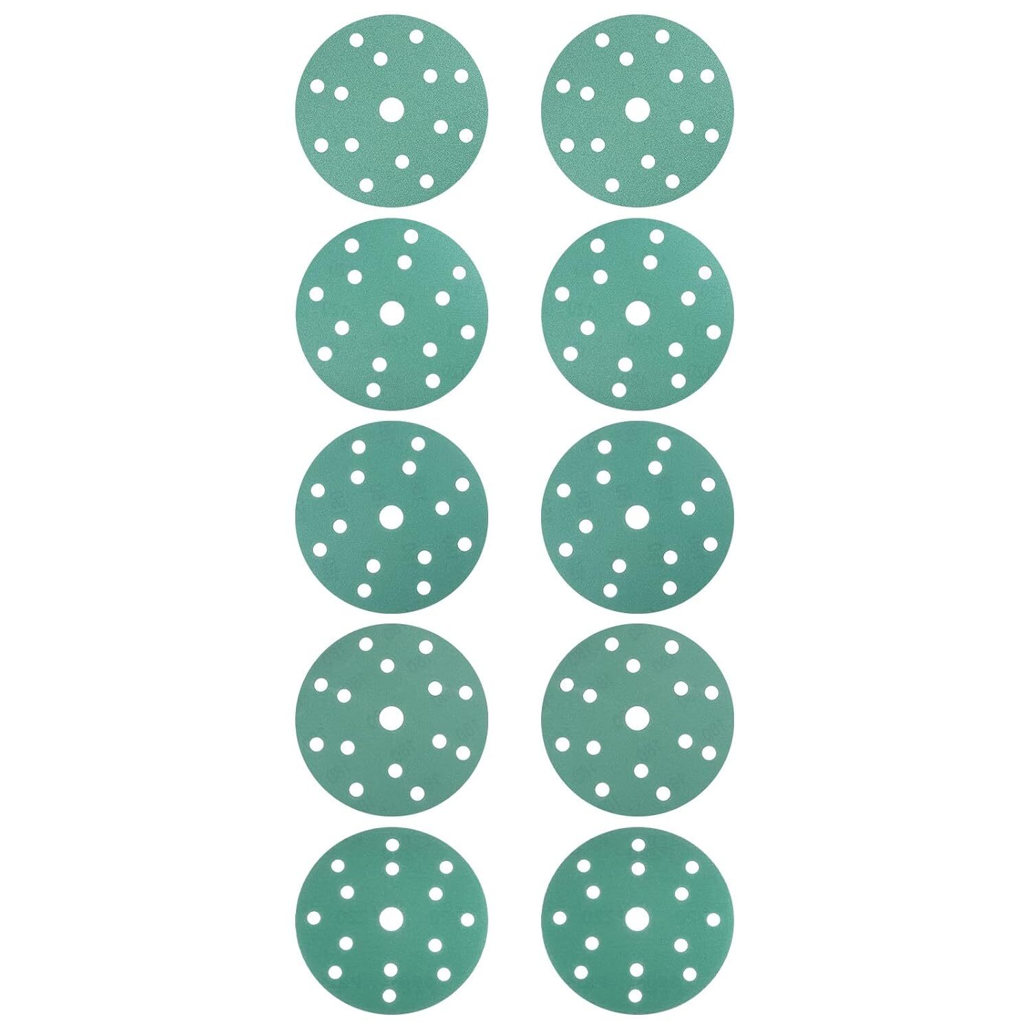 150mm 120 Grit Sanding Discs 6″ Hook and Loop 15 Hole Pattern 50 Pack Green Film