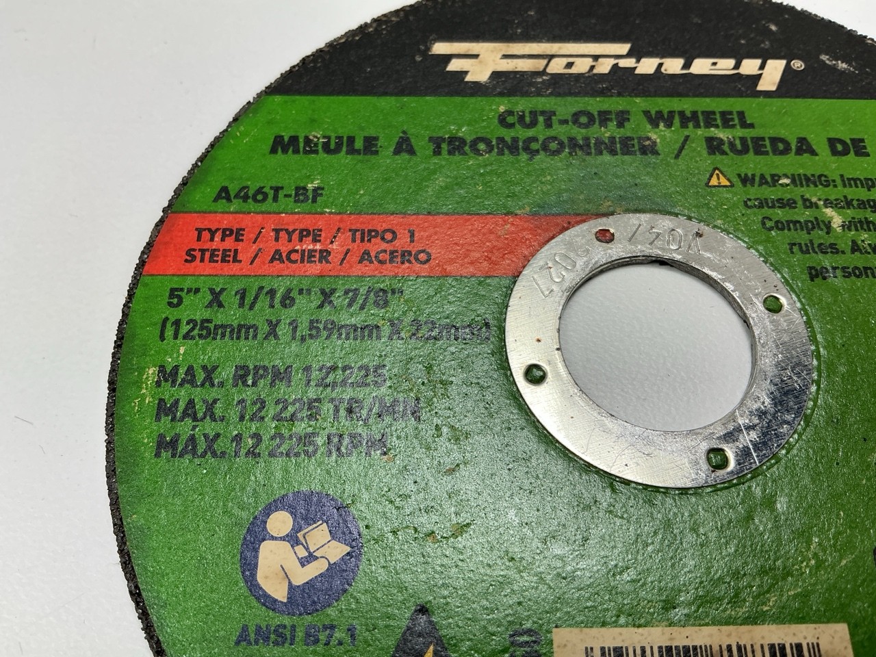 Forney 71850 Cut-Off Wheel, Metal, Type 1 (Flat), 5 In X 1/16 In X 7/8 In