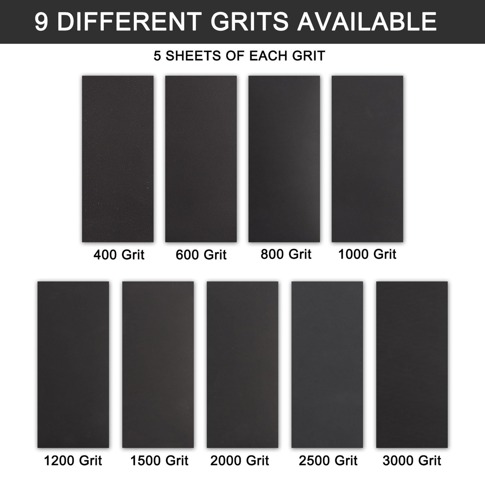 45Pcs Wet Dry Sandpaper, 400/600/ 800/1000/ 1200/1500/ 2000/2500/ 3000 Grit Asso