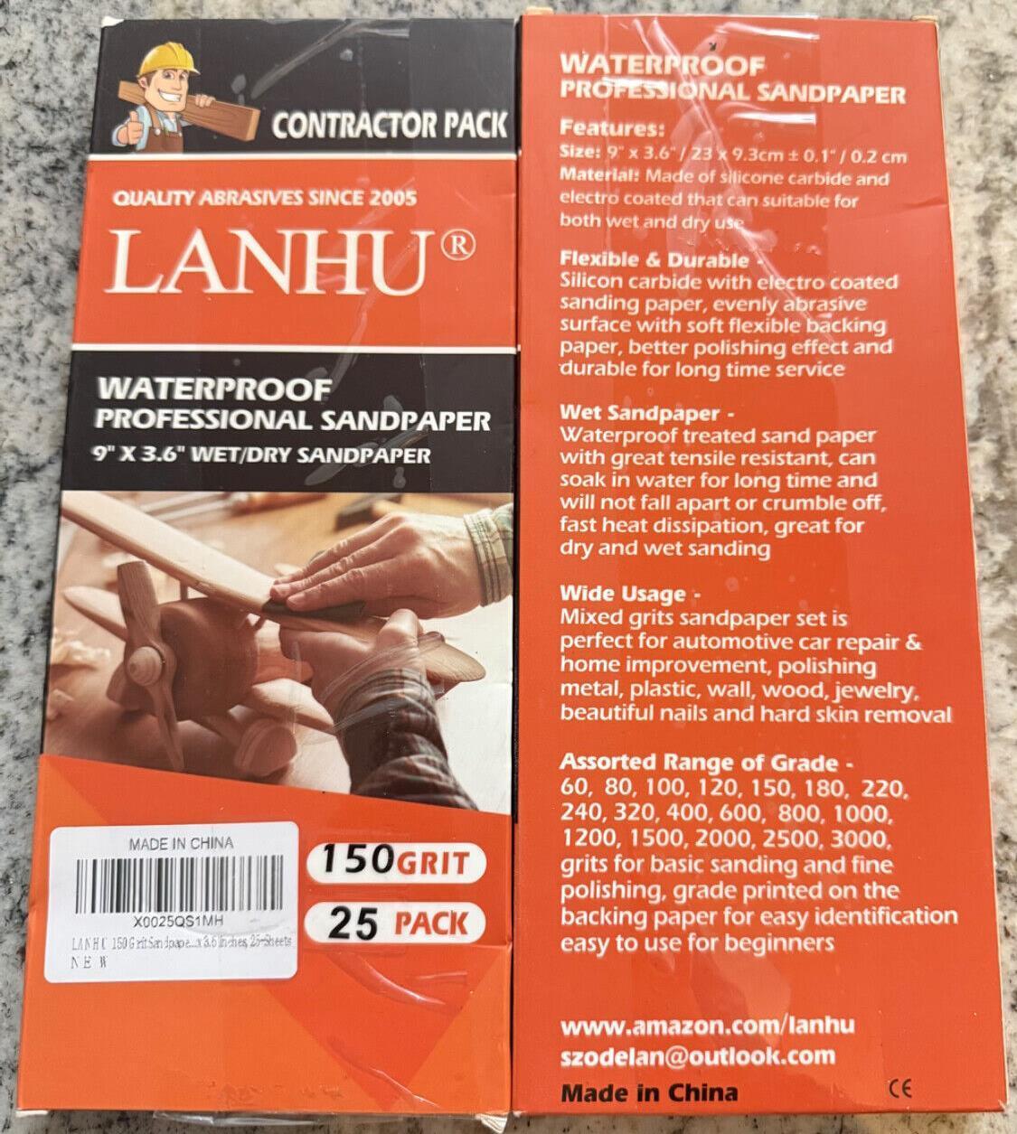 50 Sheets Lanhu Waterproof Wet/Dry Sandpaper 150 grit 9″ X 3.6″