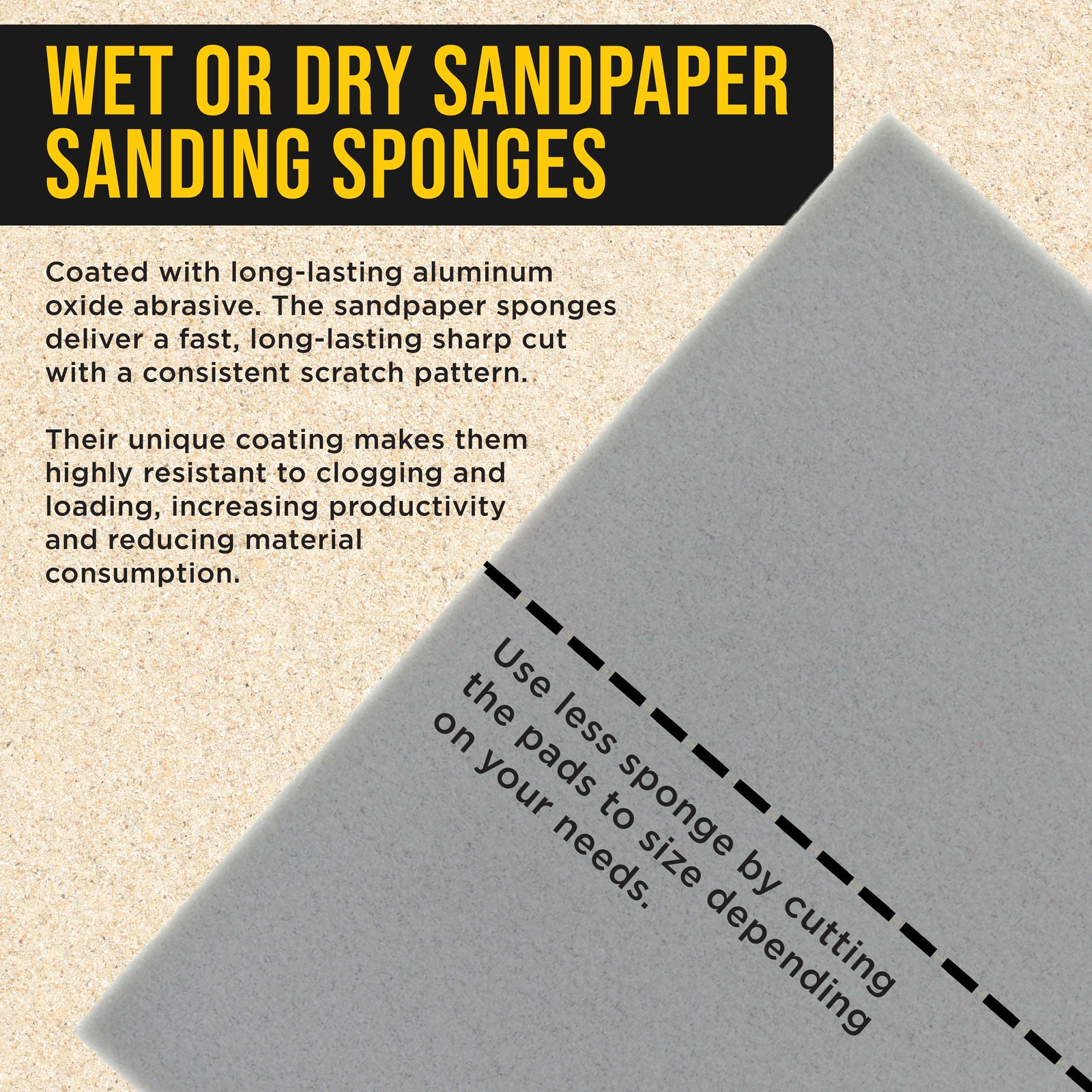 Very Fine Cut Sanding Sponges, 10/Box – 5.5″ x 4.5″ (320 to 400 Grit) Wet/Dry