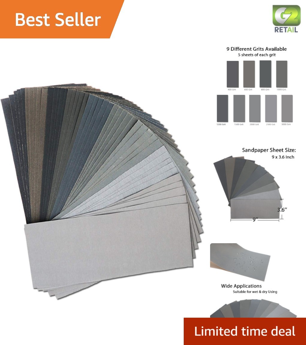 High-Quality Silicone Carbide Sandpaper – 45Pcs Wet/Dry Grits for All Projects