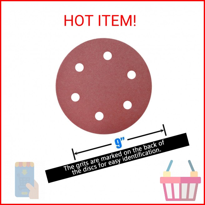 50 PCS 9 Inch 6 Hole 120 Grit Drywall Sanding Discs – 9″ Hook & Loop Aluminum Ox