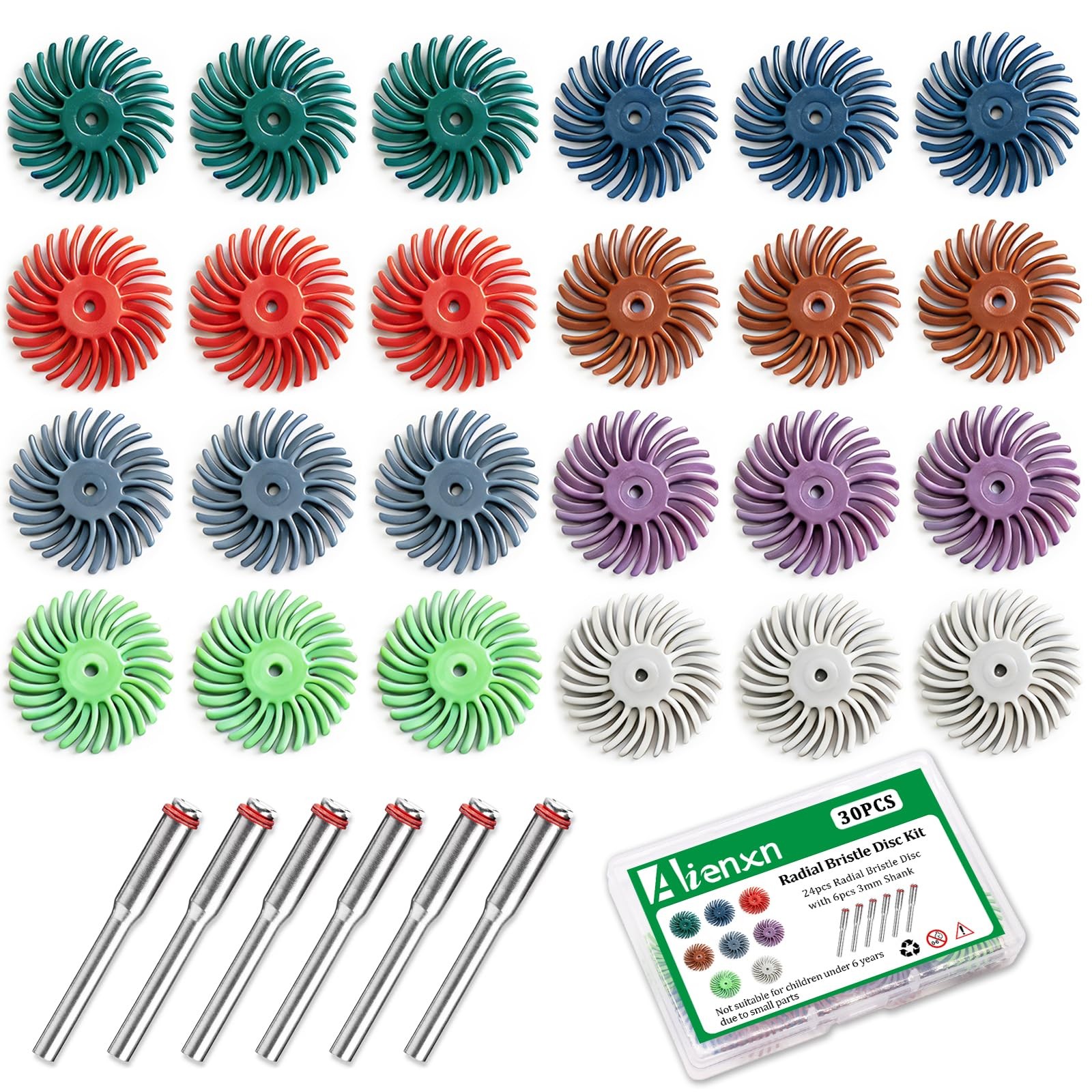 Aienxn 30PCS 1″ Radial Bristle Disc Kit Shank