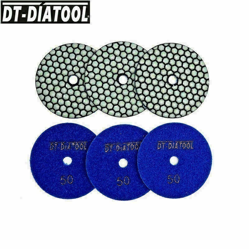 6pcs Dry Diamond Polishing Pads 4″/100mm Resin Bond Sanding Disc Grit #50-#3000