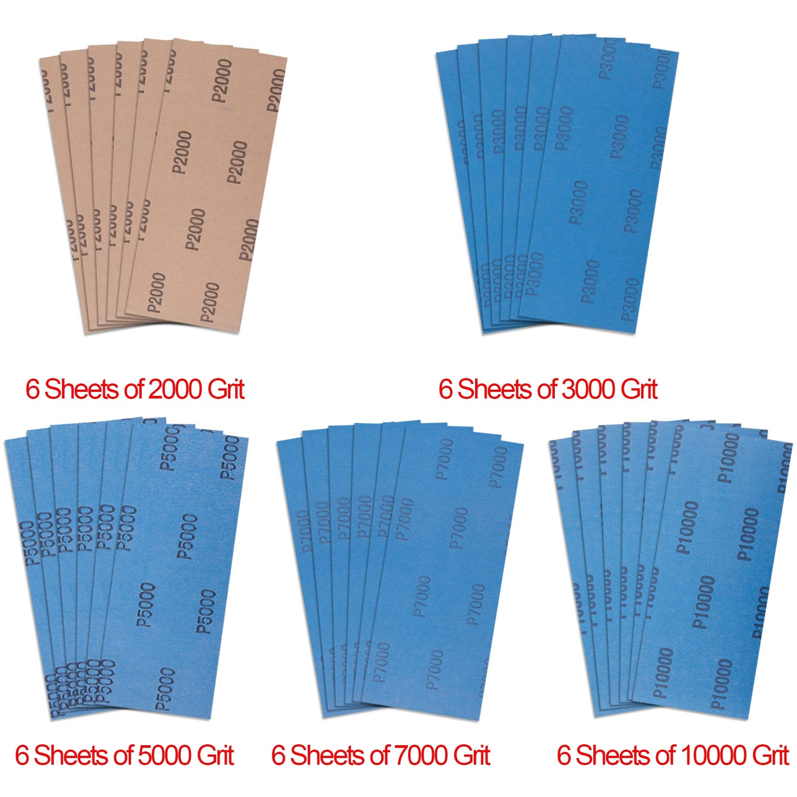 30 Pieces Wet and Dry Sandpaper Fine Grit 2000 3000 5000 7000 10000 High Grit