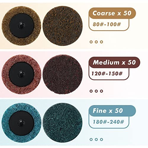 150 Pcs 2″ Surface Conditioning Sanding Discs – Quick Change Fine Medium Coarse