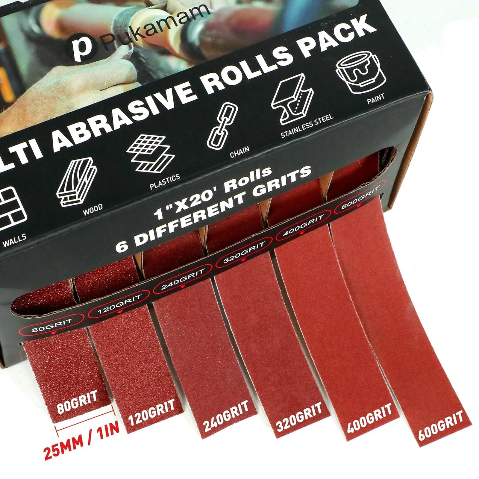 Emery Cloth Roll 6 Grits 1 Inch x 19.7 Feet for Metal Wood Auto Furniture Wet