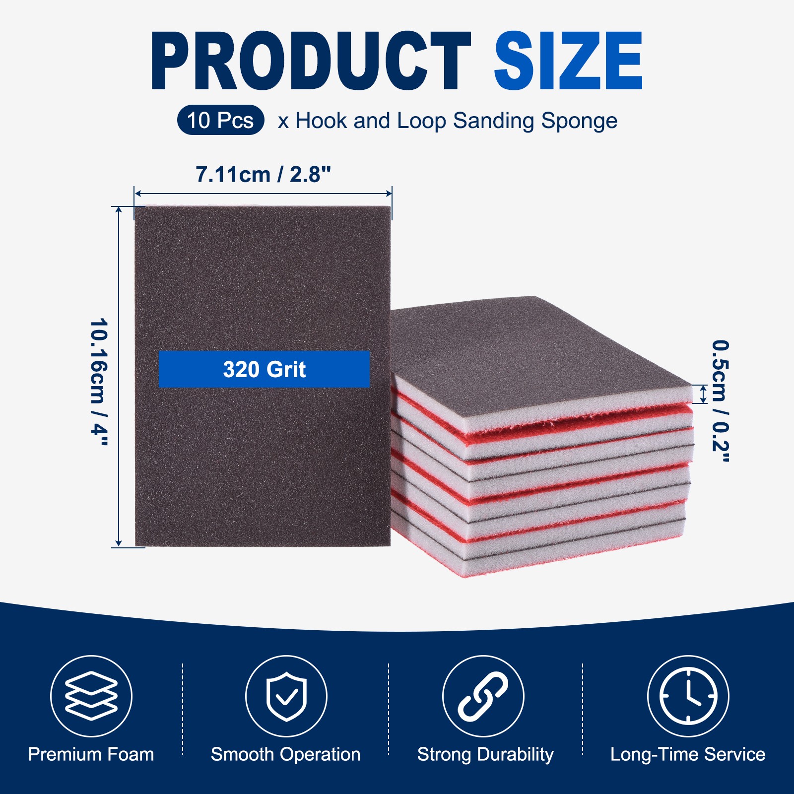 10 Pcs 320 Grit 4 x 2.8 Inch Hook & Loop Foam Sanding Blocks, Black