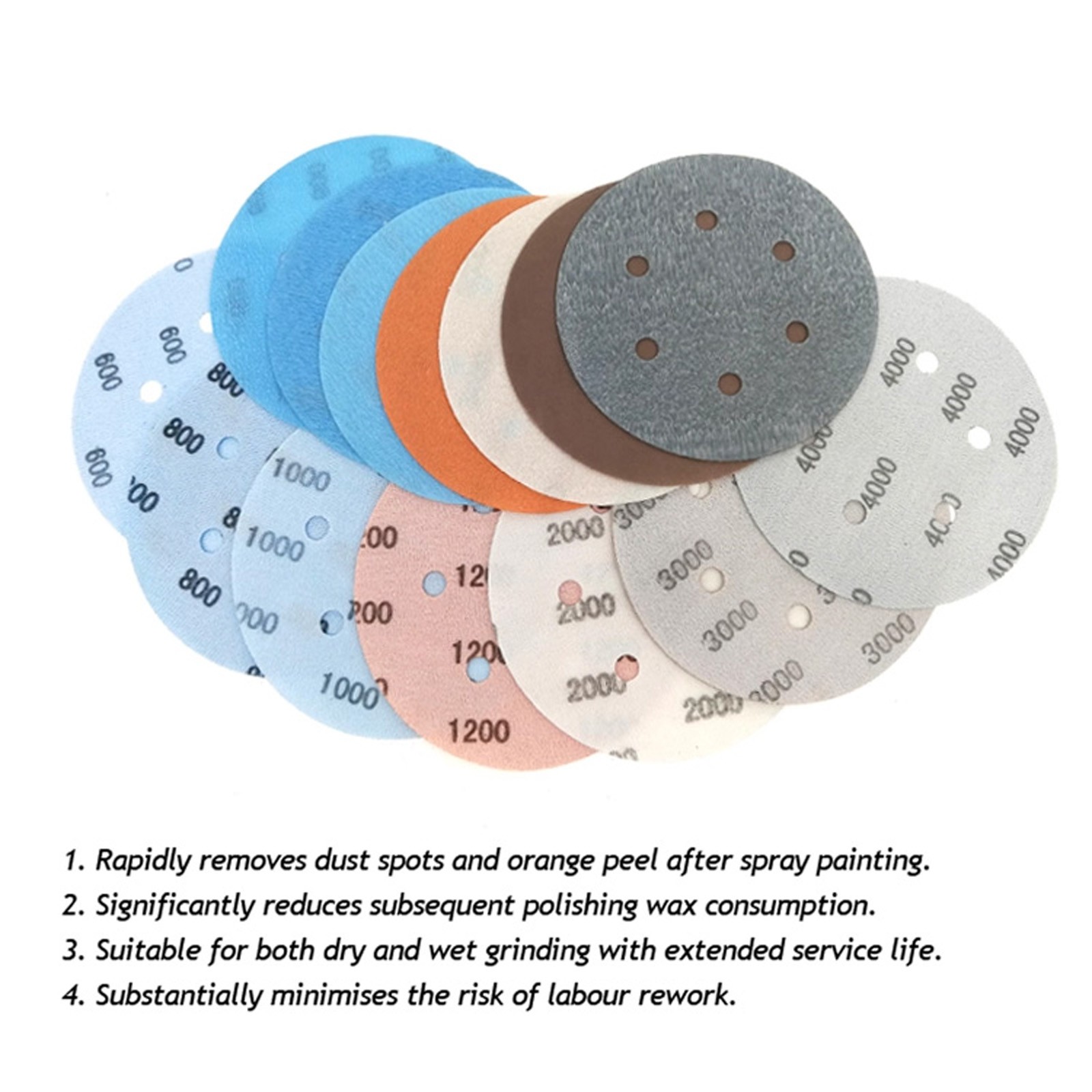 150mm Sanding Discs Wet And Dry 6 Inch Sandpaper Film Pads 600-4000 Grit 6 Hole