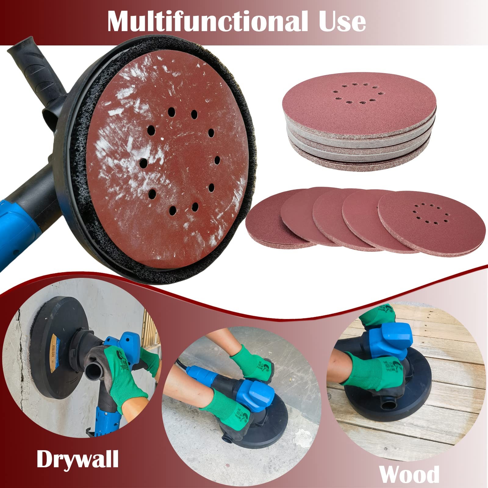 50 PCS 9-Inch 10-Hole Hook-and-Loop Sanding Discs for Drywall Sander -10 Pack…