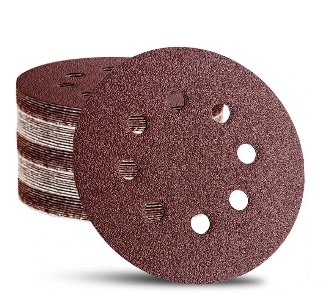 52 Pack 5 Inch 8-Hole Hook and Sanding Discs Sandpaper Red Round 60 80 120 220 3