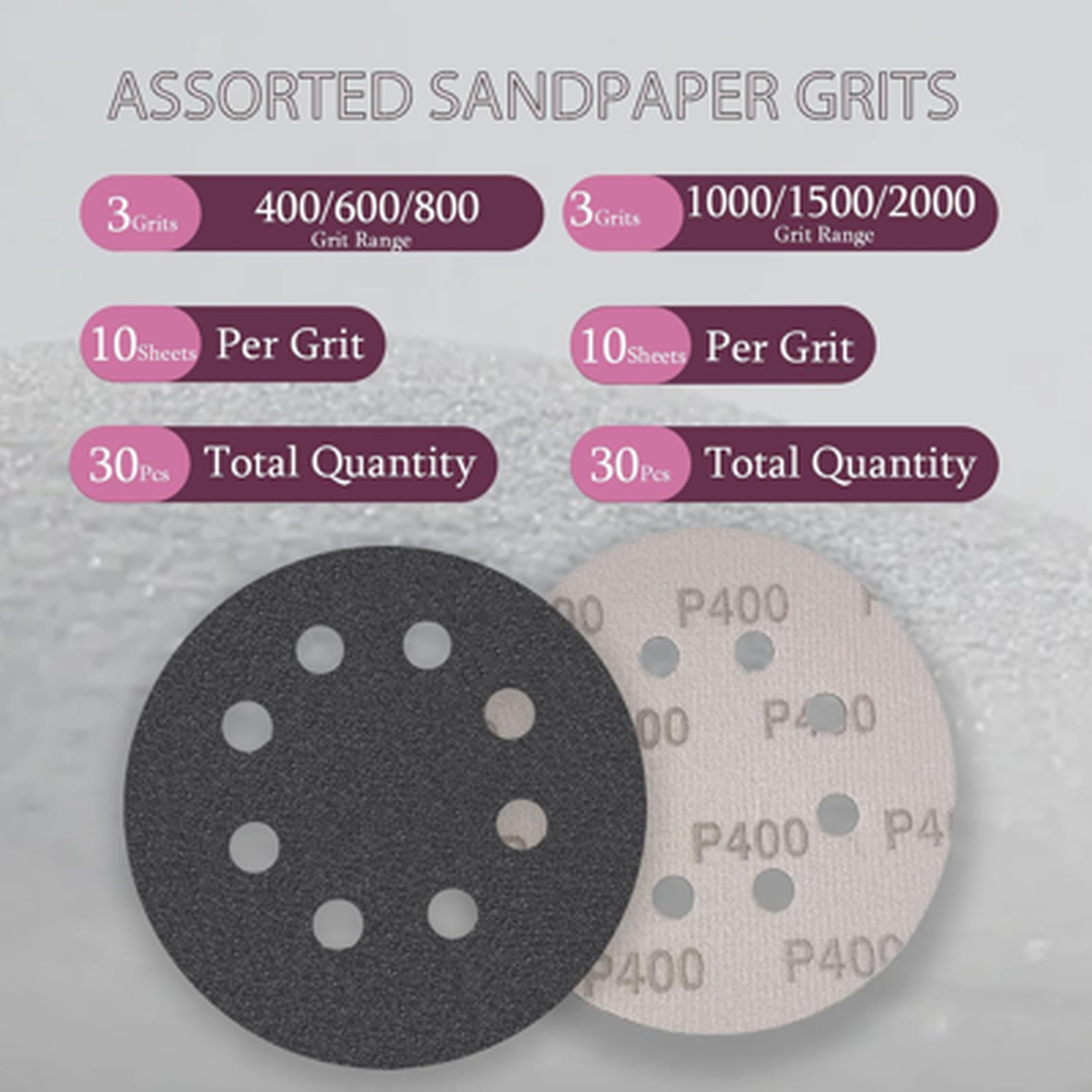 60 Pack 5 Inch Wet Dry Hook Loop Sanding Discs Silicon Carbide Assorted Grits