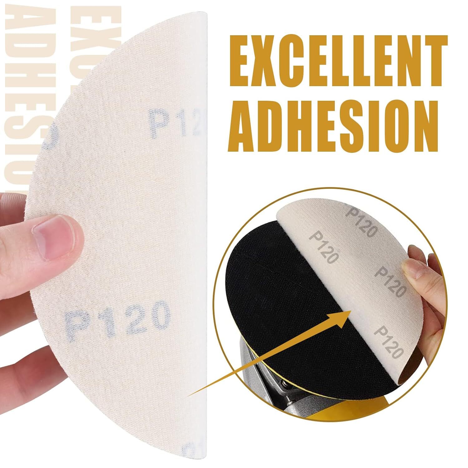 50 Pack 6 In Gold Sandpaper No Hole Hook & Loop Grip 150mm Sanding Disc 600 Grit