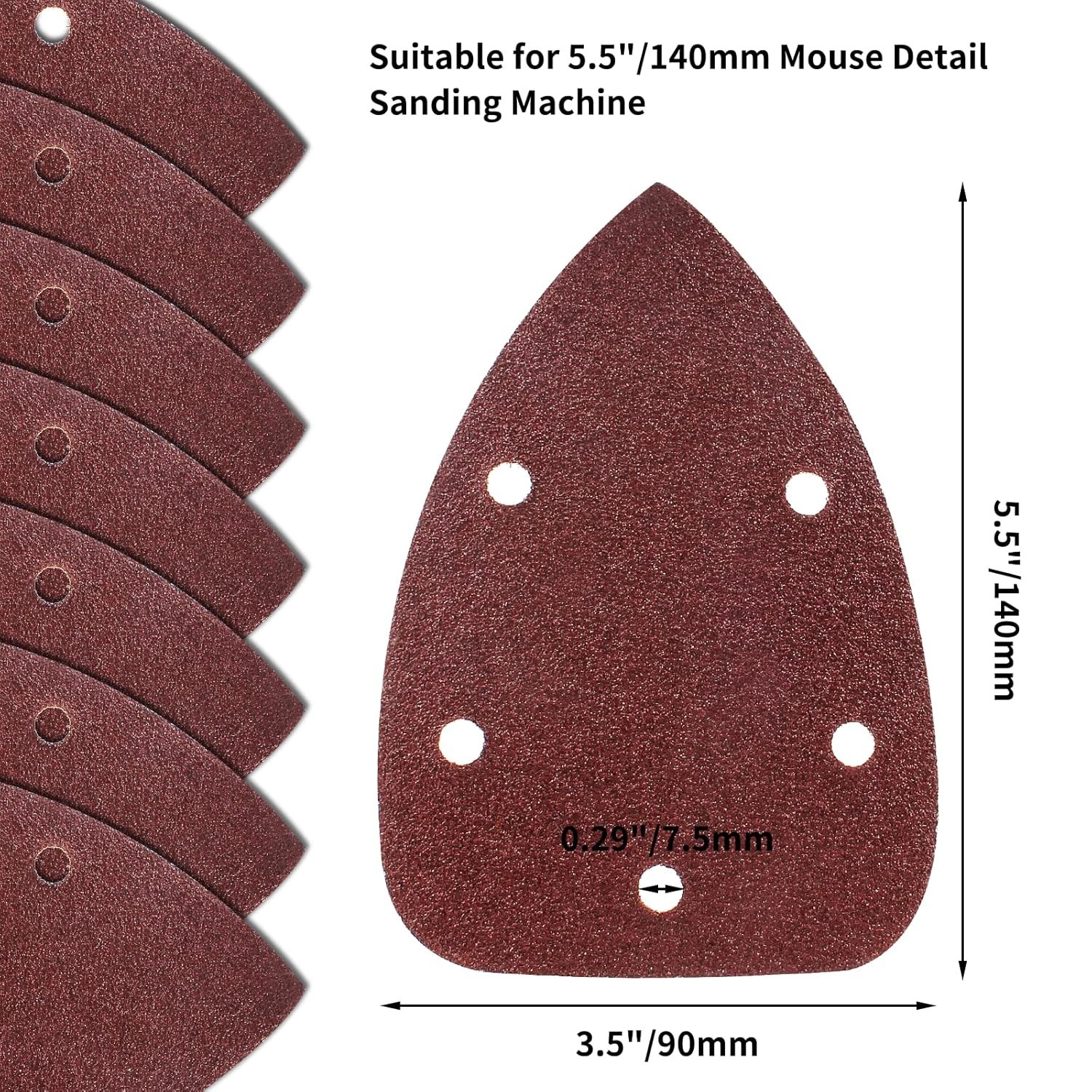 Cionyce 25 Pcs 40 Grit Mouse Detail Sander Sandpaper 5 Hole 140mm