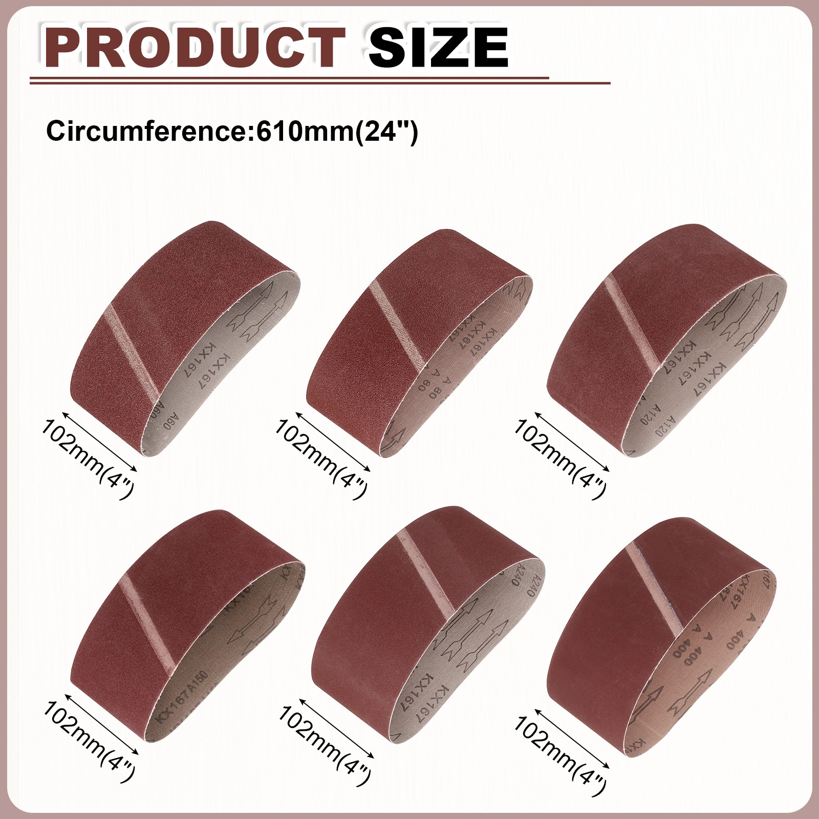 4 x 24 Inch Sanding Belts, 36 Pcs 60/80/120/150/240/400 Grits Aluminum Oxide