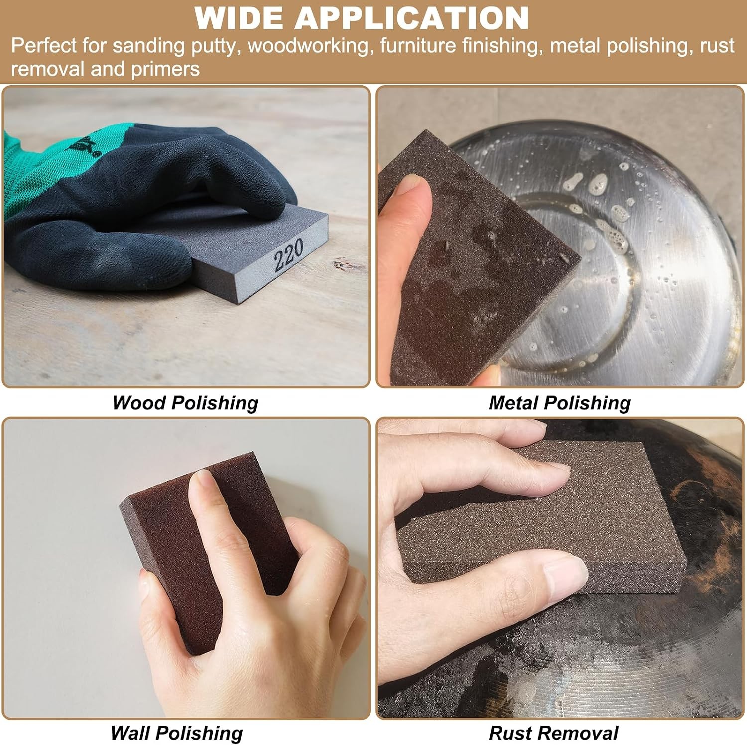 6 Pack 400 Grit Fine Sanding Sponge, Washable and Reusable Sanding Blocks Great