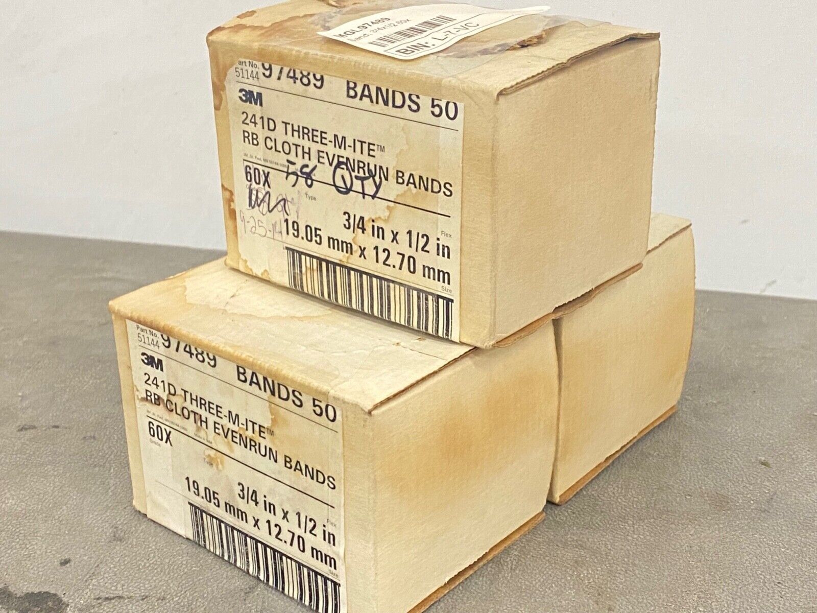 158 new 3M 97489 (3/4″ x 1/2″) 60X Grit 241D THREE-M-ITE RB Cloth Evenrun Bands