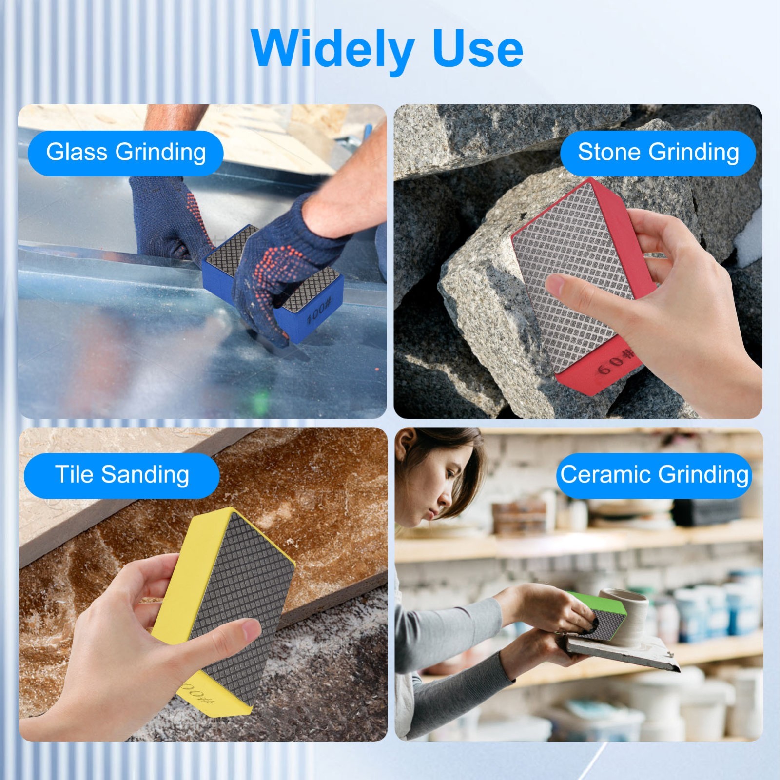 Diamond Hand Polishing Pads, Hand-Held Sanding Block for Stone Glass Metal Wood
