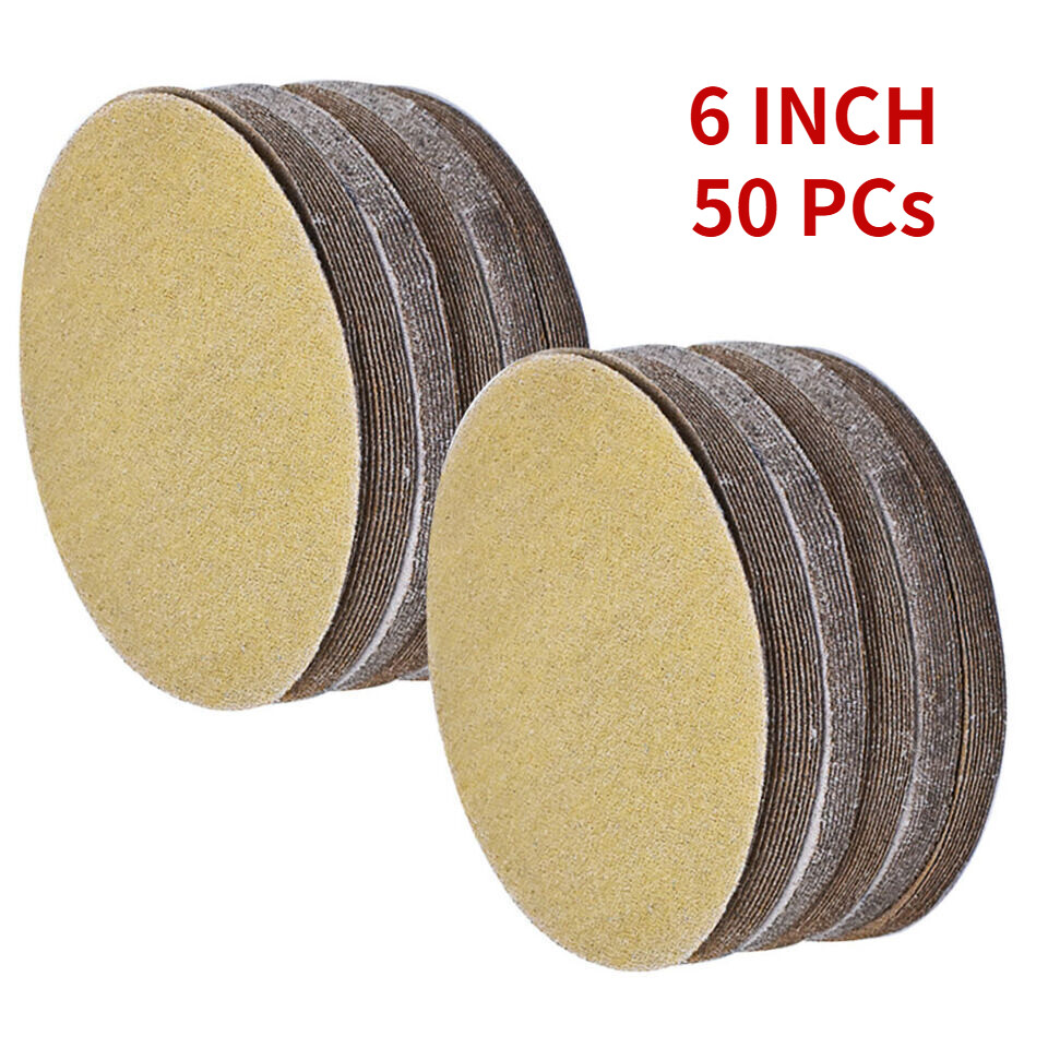 SATC 100PCS 6″ Gold Hook & Loop Sanding Disc 150mm 400/600 Grit for Wood Sanding