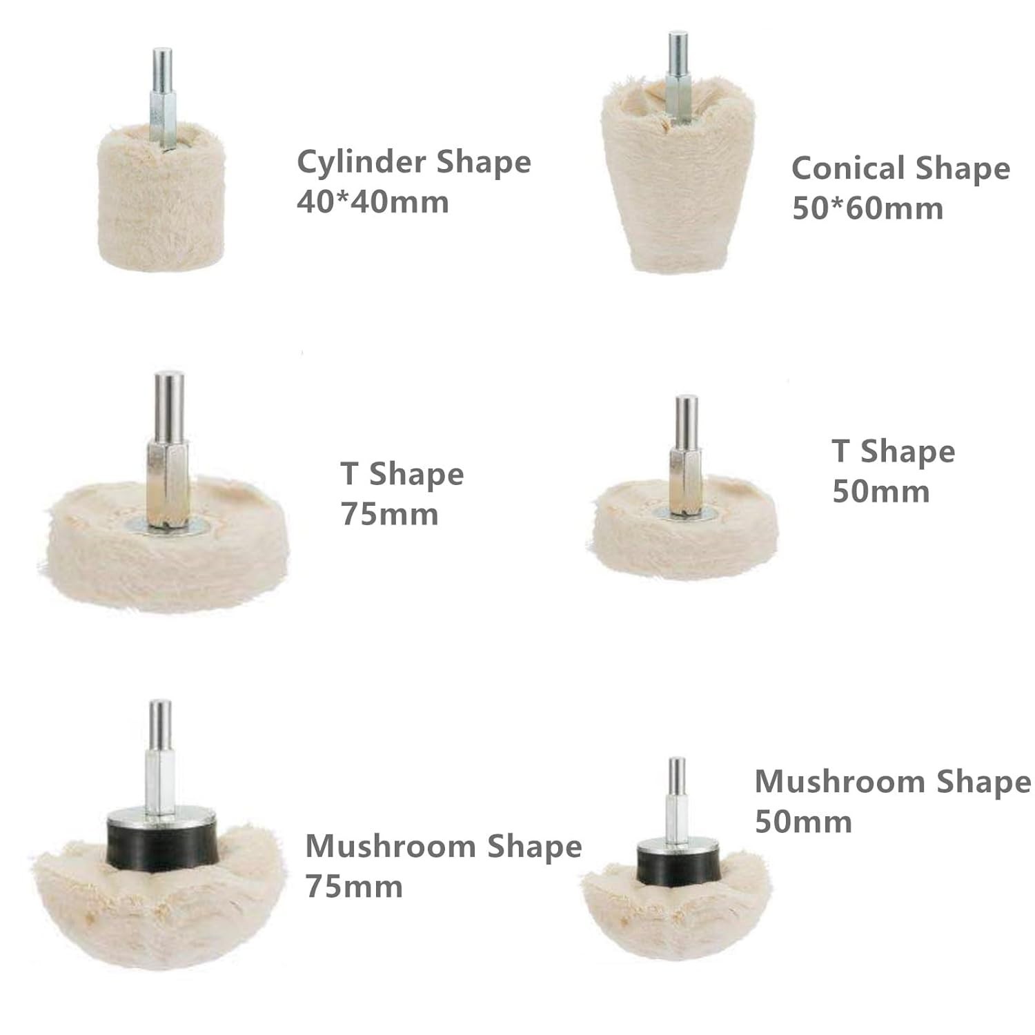 6Pcs Drill Buffing Wheel Kit w/1/4″ Shank Polishing Pad for Metal SS Chrome Wood