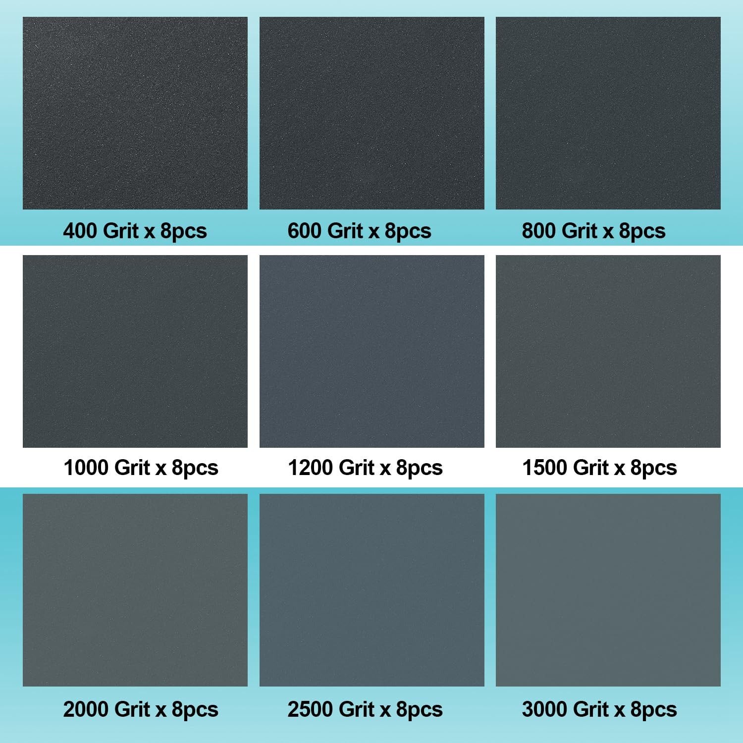 72-Pc Wet Dry Sandpaper Assortment 400 to 3000 Grit 9×3.6 inch for Metal Wood