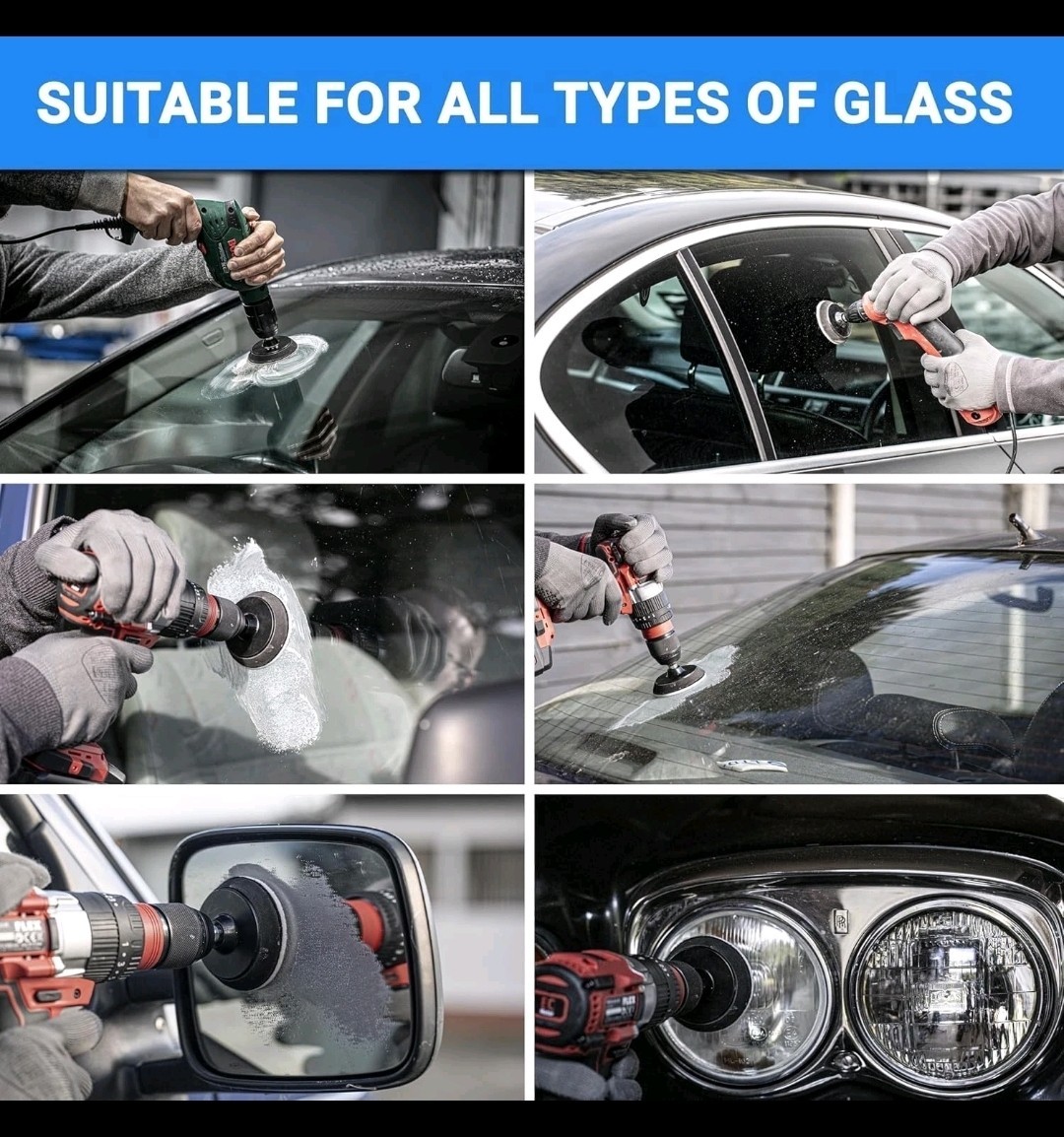 Glass Polish Windscreen Polishing Kit 1.7oz Compound, 3″ Pad, Drill Attachment
