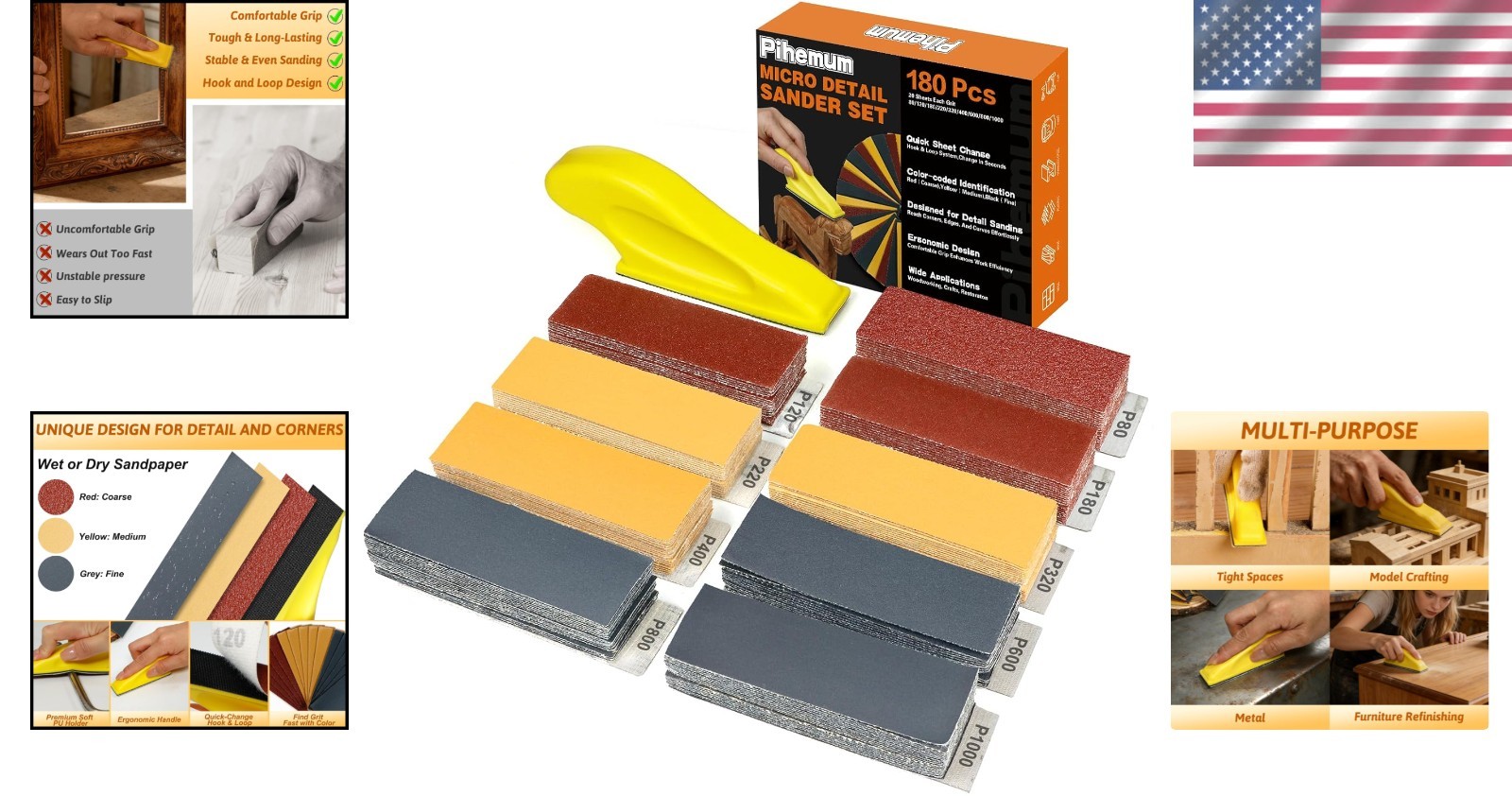 Comprehensive 180 PCS Sandpaper Set with Ergonomic Mini Sander for Crafts