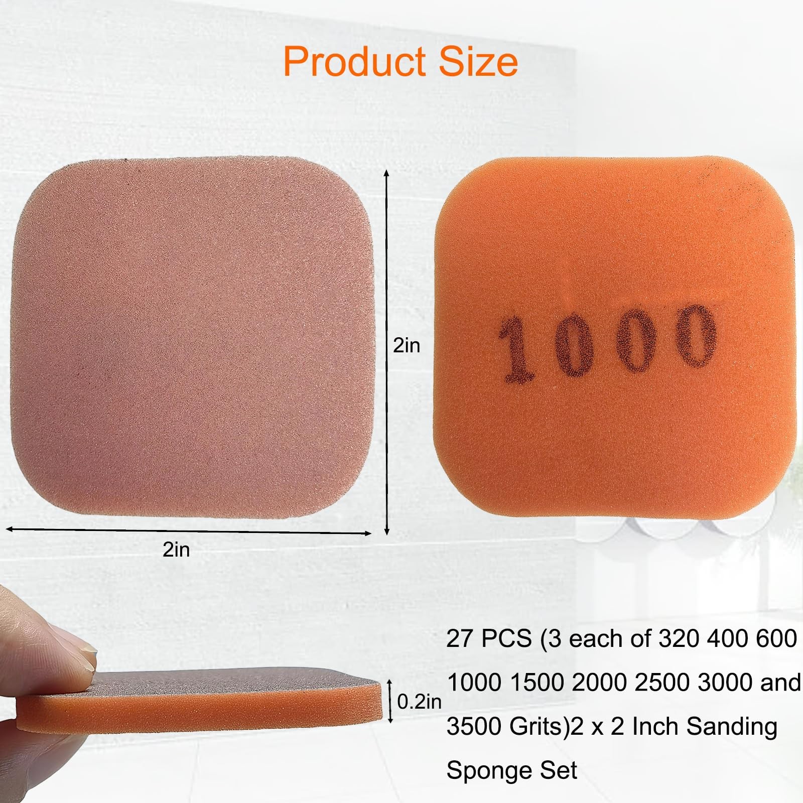 Toromp 2×2 Inch Soft Touch Sanding Pads 27 Pack Orange 320-3500 Grit