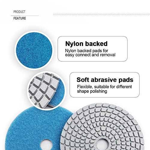 8Pcs 4 Inch Diamond Wet Polishing Pads Set of with White Bond for Mixed Grits