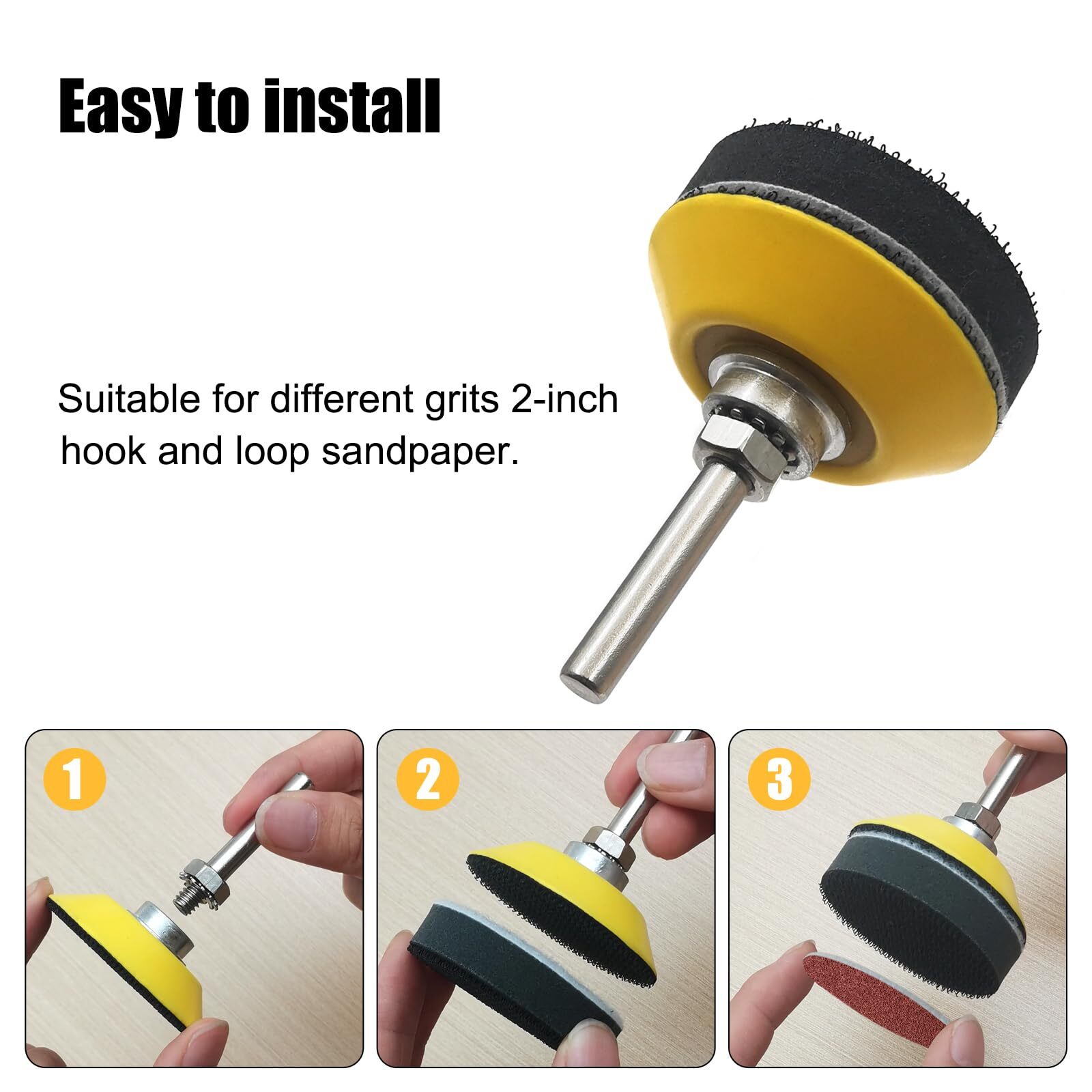 5 Pack 2 Inch Hook & Loop Sanding Backing Pad w/ 1/4″ Dia Shank Drill Attachment