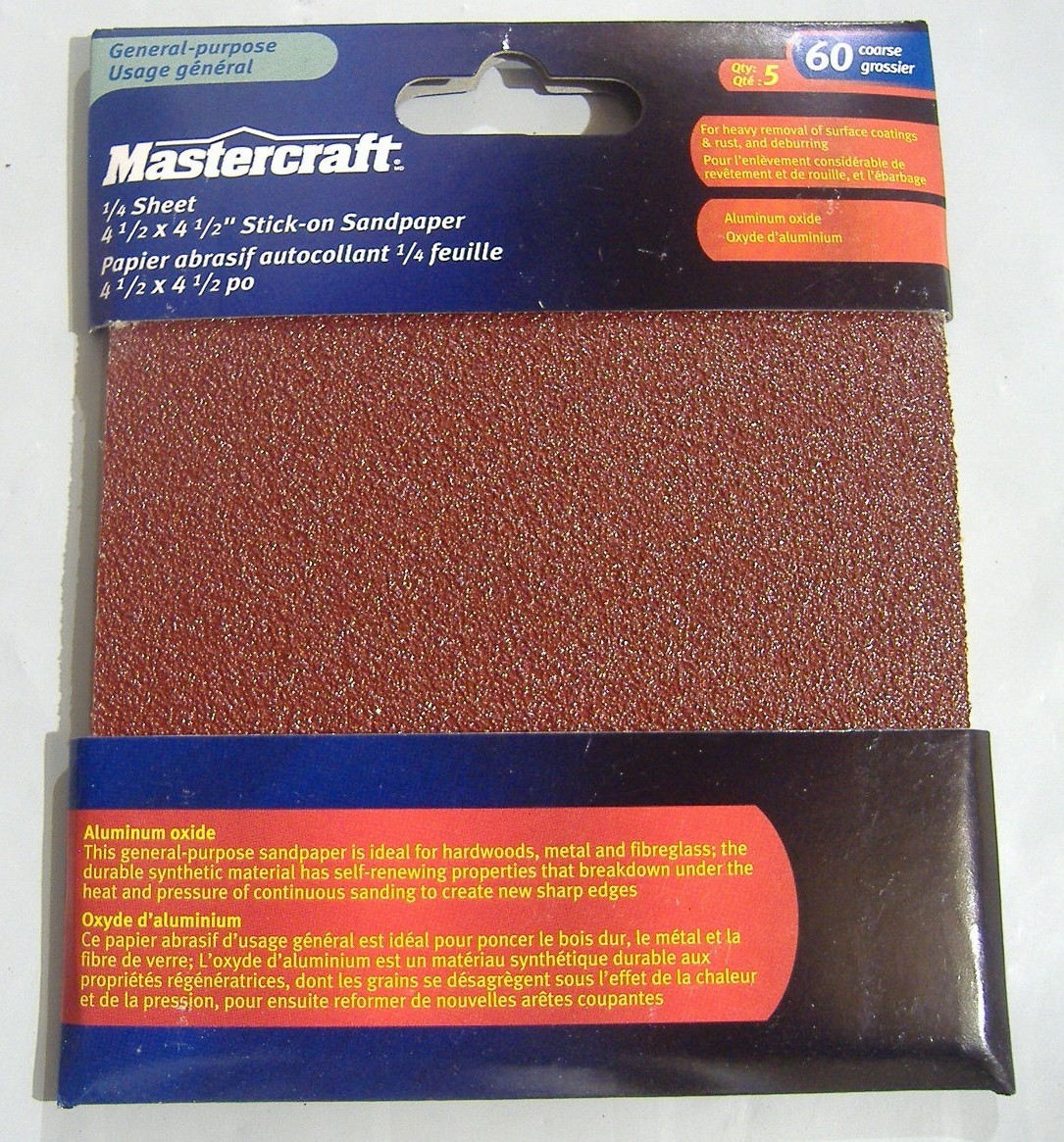 LOT OF 5 SHEETS 60 GRIT 1/4 SHEET PALM SANDER PSA STICK ON SANDPAPER 4 1/2