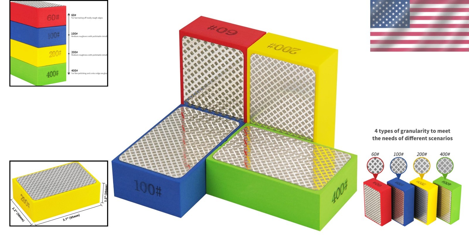 Diamond Polishing Pads Sanding Blocks – 4pcs Diamond Sanding Sponge Pads Tile…
