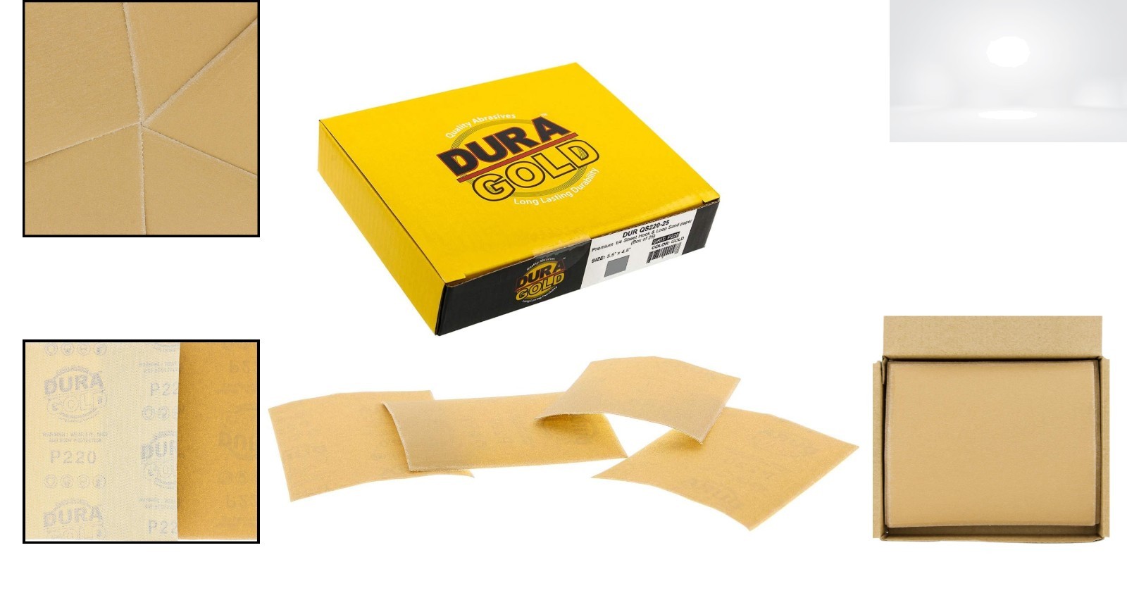 220 Grit Sandpaper Sheets 1/4 Sheet Size Hook & Loop 4.5×5.5in 25 Pack Wood Auto