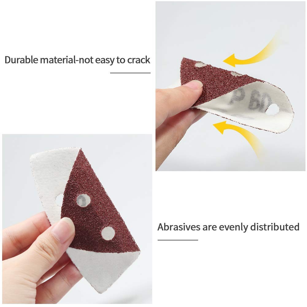 100 PCS 3.5in 6-H AO Triangle Sanding Discs 40/60/80/100/120 Hook Loop Sandpaper